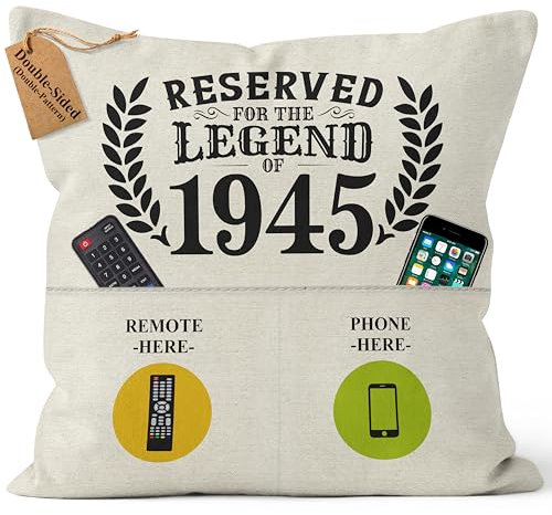 CROWNLY® 1945 Geschenke Zum 80. Geburtstag Mann Kissenbezug 45x45 Personalisierte Geschenke Frauen Deko Geschenk für Mama Oma Opa Geschenk Geburtstag