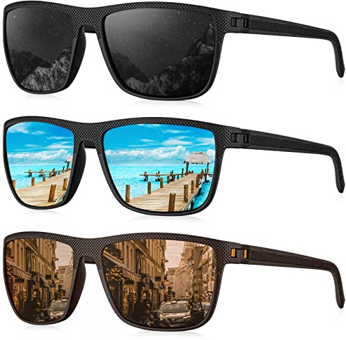 HENGOSEN Sonnenbrille Herren Polarisiert Sunglasses-Men: Sport Sonnenbrille Verspiegelt UV400 Schutz Fahren Angeln 3 PACK