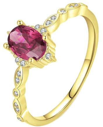 Daesar Ring Gold 375 9K Echt Damen, Verlobungsringe Blätter mit Oval Erstellter Rubin und Moissanit Trauringe Hochzeit Ringe Frauen Gr.52 (16.6)