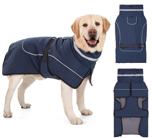 Axcimond Mantel Hund Wasserdicht Winter Hundemantel Warm Wasserdicht Hundejacke Fleece Hundepullover Hundemantel mit Fellkragen Reflektierend Winterjacke für Kleine Mittlere Große Hunde Regenmantel