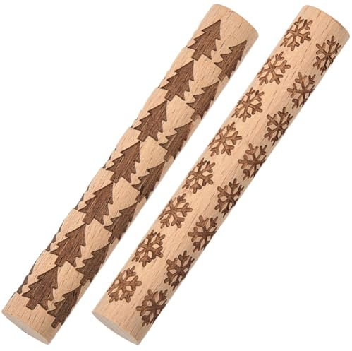 CREATCABIN 2 Rouleau à Texture d'argile Kit Rouleaux à Motifs Modelage d'argile Motif Flocon Neige Pin Rouleaux à Pâtisserie Texturés pour Modelage Céramique Poterie Peinture Artisanat Fait 10x1.5cm