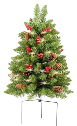 Fenteer Künstlicher Baum, realistische Büsche, Pflanzen mit Lichtern, mit Erdspieß für die -Dekoration, drinnen/draußen, Weihnachten, Style A