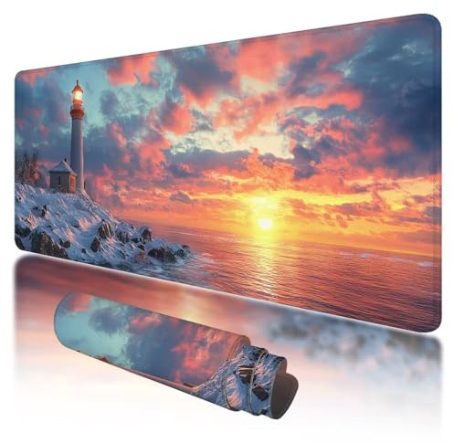 Mauspad XXL, 800 x 400 mm Gaming Mauspad Bunt, Gaming Mousepad Groß mit rutschfeste Gummibasis, XXL Mousepad Leuchtturm Wasserdicht und rutschfeste, Großes Schreibtischunterlage für Office, G-15