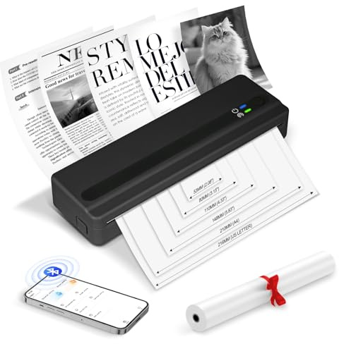 SMOCTAR Imprimante Thermique A4 sans Fil, Bluetooth Imprimante Portable sans Encre pour Voyage, Compatible avec iOS et Android, Les Téléphones et Ordinateurs, avec 1 Rouleau de Papier