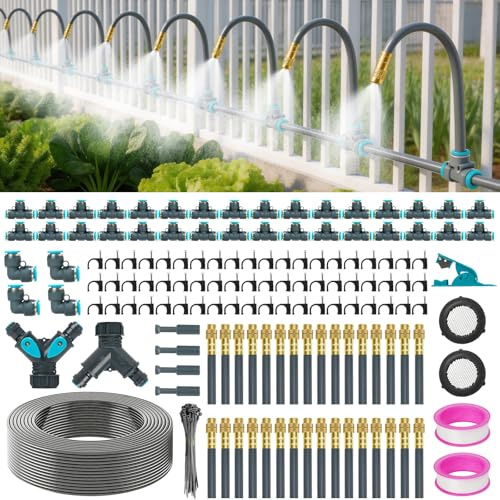 360°Adjustable Drip Irrigation System 200FT,5/16 Extra Long Garden Watering Kit with 32 Copper Nozzles,141Pcs Drip Irrigation Kit，Automatic Atomizing Plant Sprinkler for Large Yard, Greenhouse, Lawn