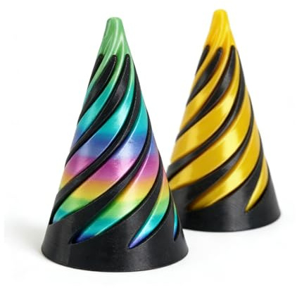 2 Pcs 3D Printed Spiral Cone Fidget Toy,Impossible Pyramid,Spiral Fidgets,Kinetic Desk Toy for Stress Relief&Anxiety Relaxing,Home Office Desk Decoration and Gifts (Black Rainbow+Black Gold)