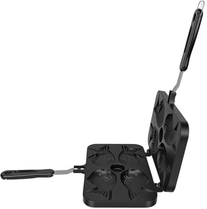 Qcwwy Waffel-Kuchen-Maker-Platte, Taiyaki-Fisch-förmige Kuchenform, 4 Waffel-Doppelplatten-Design, Antihaftbeschichtetes Aluminium-Waffeleisen, Keks-Backform für Zuhause, DIY, Kochen, Party,