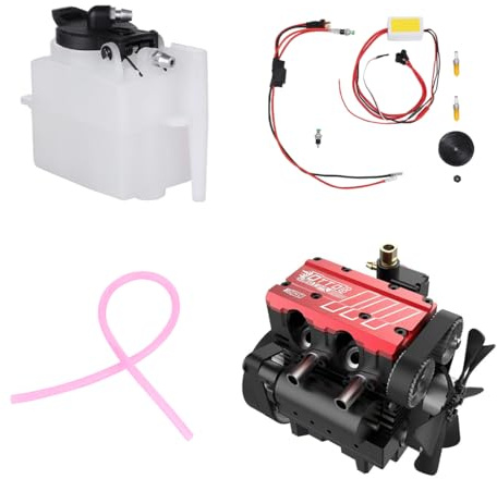 ToysWeltX OTTO Motor FS-L200AC Mini Row Twin Cylinder Four Stroke Air Cooling Engine Model Kit + 75ml Miniature Plastic Fuel Tank + Oil Line + Engine Conversion Kit