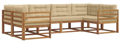 vidaXL Outdoor-Sofagarnitur mit Kissen 6 pcs Natur und Beige, Akazienholz Outdoor-Sofa-Set, modernes Gartenmöbel, Pool-Sitzgelegenheiten, Hinterhof-Lounge, Patio