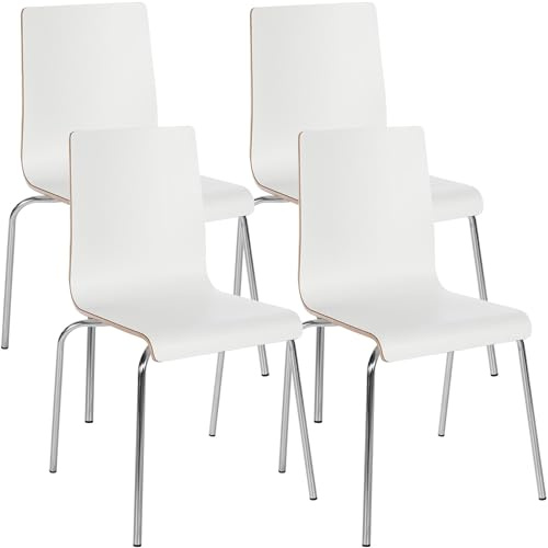 CLP Stuhl 4er Set stapelbar Gahanna, Stapelstühle aus Formholz mit HPL-Laminat, Stahlgestell verchromt belastbar bis 150 kg, Esszimmer und Büro - Farbe weiß