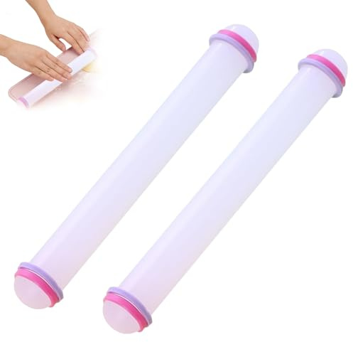Rolling Pin for Baking, Rolling Pin with Thickness Rings, Adjustable Rolling Pin, Fondant Rolling Pin, Clay Rolling Pin, Plastic Rolling Pin, Rolling Pin Guides, Two Rolling Pins 2.5 by 22.5 cm