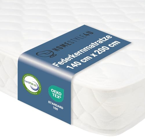 Homestyle4u Matratze Federkernmatratze 140x200 H3 | Bonnellfederkern mit Stoffbezug Weiß Optimale Luftzirkulation beidseitig nutzbur