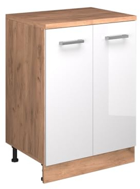 Vicco Erweiterungsschrank Rion, Weiß Hochglanz/Goldkraft Eiche, 60 x 46 cm ohne Schräge mit 2 Türen, kombinierbar mit Rion Dachschrägenschränken und Schrankmodulen