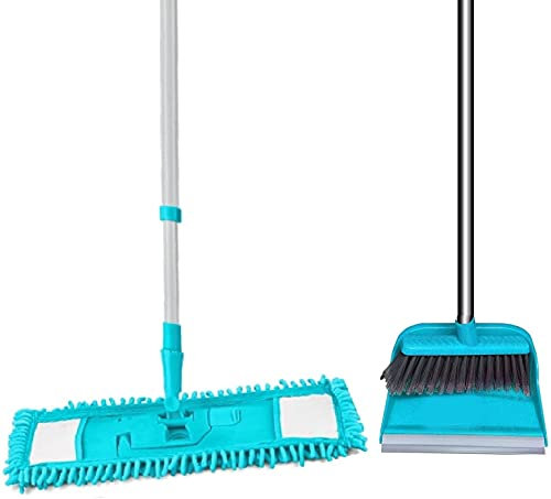 TOYO Strong Long Handle Dustpan and Brush and Extendable Flat Microfiber Mop