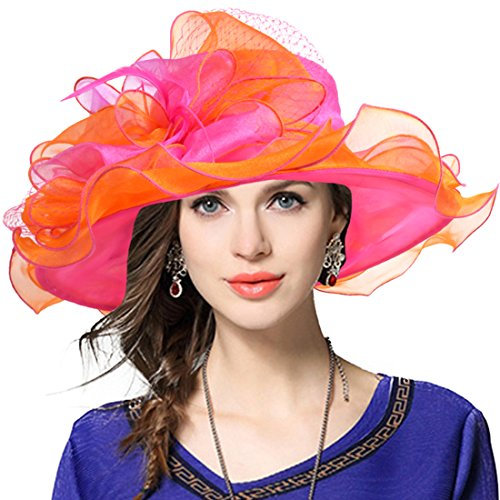 VECRY Femme Église Derby Robe Fascinator Mariée Baptême Fête Chapeau de Mariage (42b-Rose)