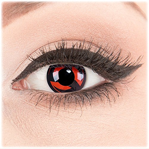 Farbige Kontaktlinsen zu Fasching Karneval Halloween 1 Paar Crazy Fun rote schwarze 'Eternal Kakashi' mit Behälter in Topqualität von 'Glamlens' ohne Stärke