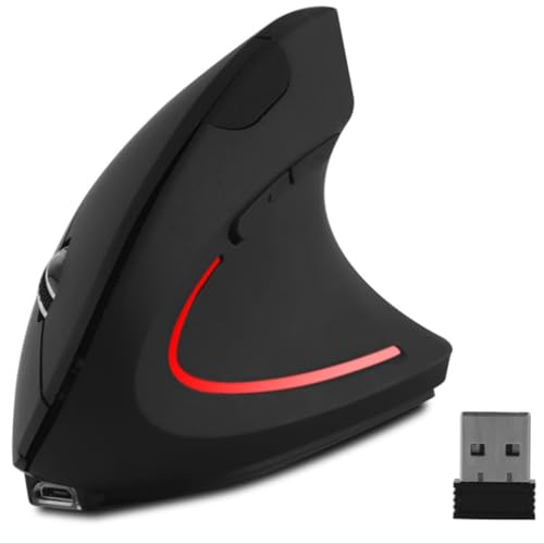 Fly Way - Mouse ergonomico senza fili, verticale, ricaricabile, 2,4 GHz, 800/1200/1600 DPI, 6 pulsanti, per laptop, PC, computer, desktop, notebook