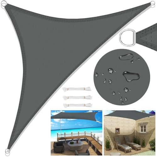 Laneetal Sonnensegel 3,6x3,6x5,1m dreieckig 160g/m² Polyester Sonnenschutz Schattenspender UV Schutz für Garten Balkon Terrasse Grau