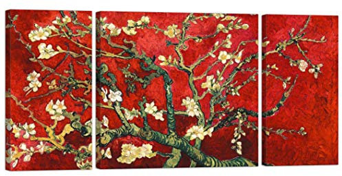 LuxHomeDecor VINCENT VAN GOGH Quadro Mandorlo in Fiore Rosso 140x70 cm Stampa su Tela con Telaio in Legno Arredamento Arte