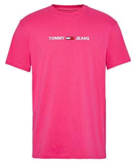 Tommy Jeans TJM Straight Small Logo Tee T-Shirt de Sport, Bright Cerise Pink, Medium Homme