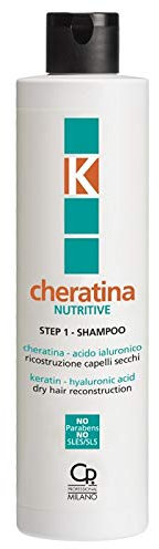 K-Cheratina - Nutritive Repair Shampoo with Keratin - Reconstruction with Keratin Base for Dry and Damaged Hair - Formula Enriched with Hyaluronsäure - Step 1 - Bottle, 250 ml