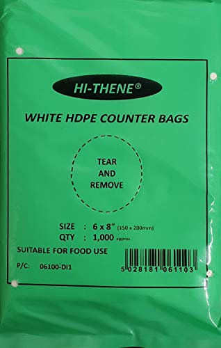 1000 PCS PK HI-THENE WHITE HDPE COUNTER BAGS 6 X 8 BUTCHER FOOD FRUITS VEGETABLES MEAT FREEZER STORAGE APPROX. QUANTITY