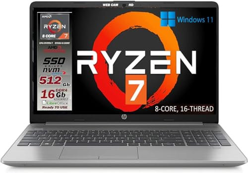 HP 255 G8 Silver Notebook Portatile, RAM 16 Gb DDR4, SSD NVME da 512Gb Display FullHD 15.6, Ryzen 7 5700U 8 core da 4,3 GHz, 3 usb, webcam HD, Win 11, pronto All'uso, Gar. Ita