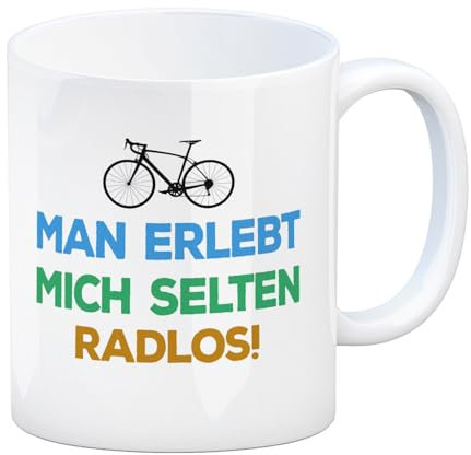 trendaffe Man erlebt mich selten radlos Kaffeebecher mit Rennrad Motiv Hobby Rad Fahrrad