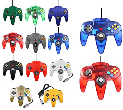 2 mandos para Nintendo 64 N64 color a elegir con cable Gamepad (azul/rojo transparente)