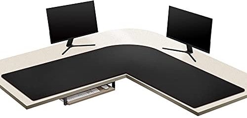 ZORESYN Bureau Informatique Coin en Forme de L Tapis de Souris, (137 + 140) X40CM Tapis d'écriture en L en Cuir PU, imperméable Tapis de Souris Gaming de Travail PC Gaming pour Maison et Bureau, Noir