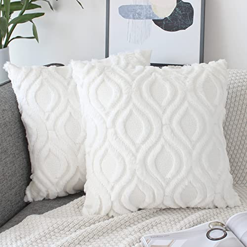NIULAA Plüsch Wolle Kissenbezug Weiß 40x40 cm 2er Set Dekokissen Kissenhülle Samt Dekorative Zierkissenhülle Super Weich Kissenbezüge Decor für Sofa Couch Wohnzimmer