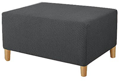 Highdi Ottomane Schonbezug Hockerbezug, Knoten Jacquard Hocker Hussen für Fußhocker Rechteckig, Stretch Bezug Ottomane Abdeckung Überzug Hocker Protector Waschbar Hockerabdeckung (Dunkelgrau,S)