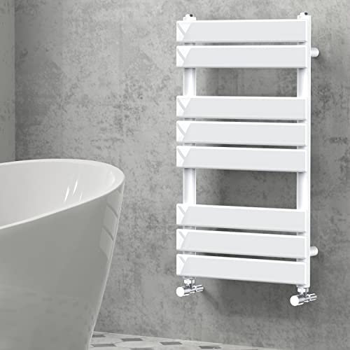 NRG Designer Bathroom Flat Panel Heated Towel Rail Radiator Modern Central Heating Warmer Wall Mounted Ladder Rad 800×450mm Gloss White