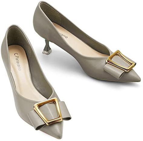 C.Paravano Pumps Damen | Pumps Spitz | Kitten Heel Pumps | Schuhe Pumps | Geschlossene Zehe Pumps | Leder Pumps Grün 38