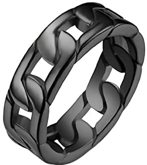 Epinki 7MM Bague Homme de Mariage, Bague Chaîne Gourmette Noir Bijoux Bague Anneau en Acier Inoxydable Taille 62