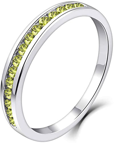 YL Damen Ewigkeitsring 925 Sterling Silber Schliff August Geburtsstein Peridot Zirkonia Jahrestag Verlobungsring(Größe 58)