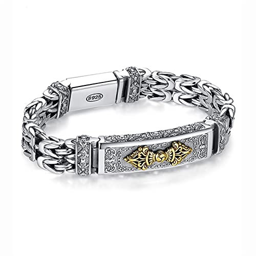 AGOUNOD Style Chinois rétro Argent Hipster Hommes Bracelet personnalité créative Main Bijoux Diamant Pilon Paix Motif chaîne (Color : 2122cm, Size : E009)
