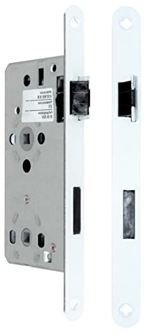 SN-TEC Badezimmer Türschloss Objektschloss mit Flüsterfalle Kl.III BAD/WC 55/78/8, Weiss lackierte Stulp 20x235mm, DIN Rechts abgerundet (BAD/WC RECHTS)