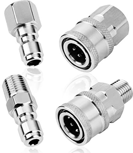 2 Sets NPT 1/4 Zoll Hochdruckreiniger Kupplung Schnellanschluss Stecker Edelstahl Außen- und Innengewinde Quick Connect Fittings Hochdruckreiniger Adapter Set (Innengewinde, Außengewinde) (1/4 Zoll)