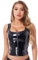 FEESHOW Frauen Glitzer Lack-Leder Shirt Crop Tank Top Sexy Wetlook Corsagen Top mit Reißverschluss Gothic Punk Oberteil Gogo Clubwear Partywear A_Schwarz L