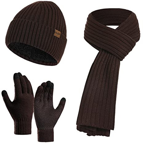 Mutze Schal Set Damen GrüN, Winter Beanie Hut, Schal, Touchscreen Handschuhe 3 in 1 Warmes Zubehör Kit, Weiches Fleece Innenfutter Tolles Warm, Stretchy Strick Beanie Cap, Elastischer Nackenwärmer