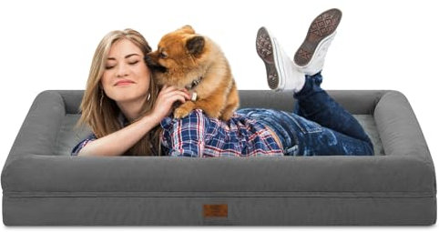 Yiruka Extra großes Hundebett, dunkelgraues orthopädisches Hundebett, waschbares Hundebett mit [abnehmbarer Nackenrolle], Haustierbett, XL Hundebett
