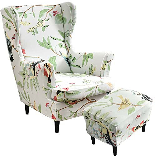 2 Teilig Sesselhusse Ohrensessel Überzug Mit Ottomane Schonbezug, Sessel-Überwürfe Ohrensessel Schonbezüge Bezug Sesselhusse Stretch Tiger Stuhlbezug mit Armlehne Hohe Rückenlehne ( Color : #25 )