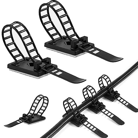 50 Pcs Bridas para Cables Clips de Cable Ajustable Abrazaderas Autoadhesivas de Cable Organizador para el Manejo de Cables para Coche/TV/Casa Nylon Negro