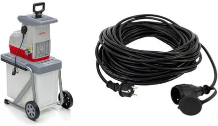 IKRA 81002880 Elektro Gartenhäcksler Walzenhäcksler ILH 3000 A,Starke 3.000 Watt, 230 V & REV 0065109 Verlängerung, Verlängerungskabel Aussenbereich wasserd. 10m 3680W, schwarz