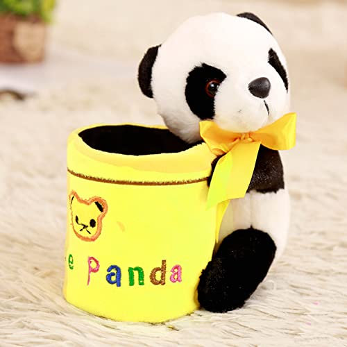 Mignon porte-Stylo Panda en Peluche,animal crayon tasse,Filles Étudiantes Porte- Stylo,Pot a Pinceau de Maquillage,cadeaux doux de jouet de peluche,pour Fournitures de Bureau,Coiffeuse (Jaune)