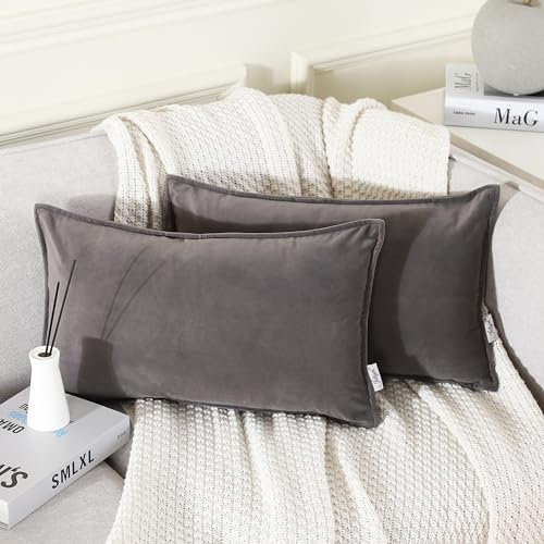 Juliyeh 2er Set Samt Kissenbezug Gepresster Kante Kissenhülle Zierkissenbezüge Sofa Kissenbezüge Dekokissenbezug Sofakissenbezug Deko Kissenbezug für Wohnzimmer Schlafzimmer 40x60 cm Dunkelgrau-GK