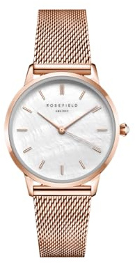 Rosefield Pearl Edit Damenuhr mit roségoldfarbenem Edelstahl-Mesh-Armband 36mm