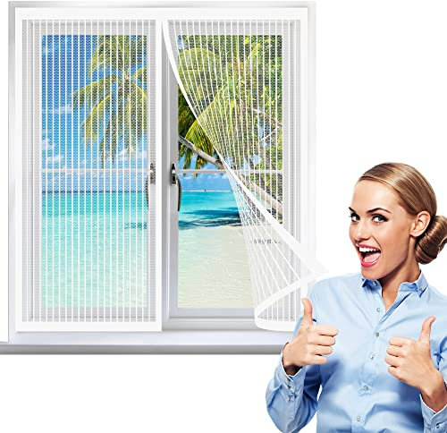 Zanzariera Magnetica Porta Finestra 125 x 165 cm, Automatica Tendina, Traspirante Aria Fresca per Porte Finestre Balcone Soggiorno, Bianco