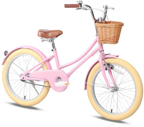 Glerc 20 Zoll Kinder Mädchen Fahrrad für 6 7 8 9 10 11 12 Jahre alt kleine Mädchen Retro-Vintage-Stil Fahrräder mit Korb Stützräder und Glocke, rosa